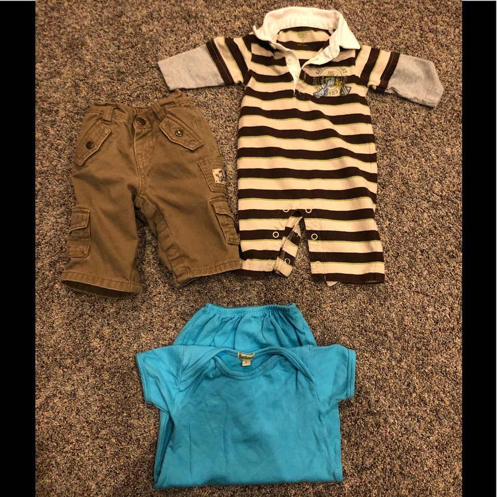Boys 3-6 month bundle- Gap pants, one piece outfit